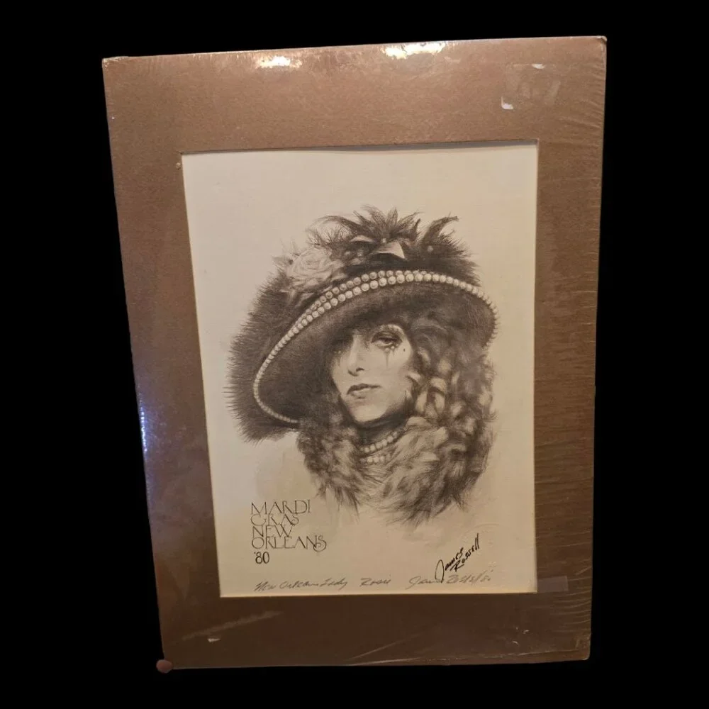 1980 JAMES RUSSELL signed and embossed sealed Mardi Gras Print, New Orleans